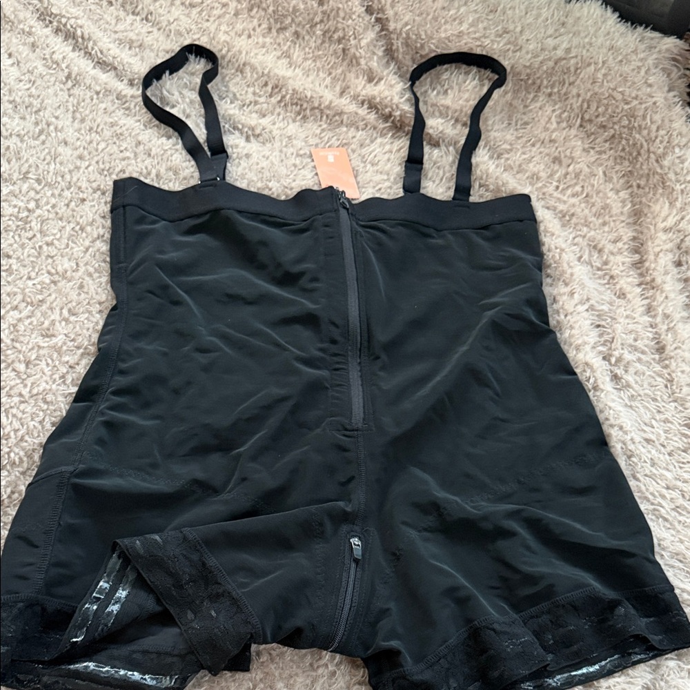 Black High-Waist Shaping Bodysuit with Adjustable Straps 6XL